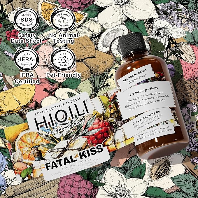 HIQILI Fatal Kiss Fragrance Oil, Plum Tuberose Scent for Sachet & Aroma DIY