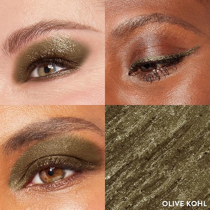 LAURA GELLER NEW YORK Kajal Longwear Kohl Eyeliner Pencil – Olive – Smooth, Blendable Application, Long-Wearing, Non-Creasing – Infused with Caffeine & Vitamin E – Built-In Sharpener