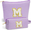 Fohufo Initial Cosmetic Bag Set - Travel Bag Makeup Pouch, Makeup Bag with Zipper Make up Kit Preppy Stuff Stocking Stuffers Birthday Gifts for Women Travel Essentials Travel Bag, Purple Letter M