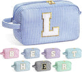 YOOLIFE Birthday Gifts for 6 7 8 9 10 11 12 13 14 15 Year Old Teen Girl - Initial Makeup Bag Letter Toiletry Pouch Cosmetic Case, Personalized Teen Girl Gifts Trendy Stuff Party Favor, Blue L