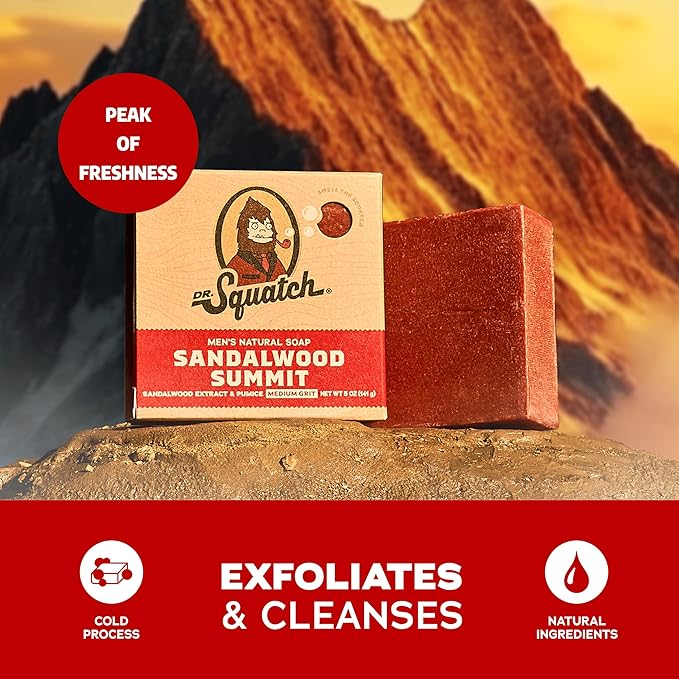 Dr. Squatch Natural Men’s Bar Soap - Cold Process Body Soap Bar with Natural Oils - Gifts for Men - Sandalwood Summit (5 oz, 3-Pack)