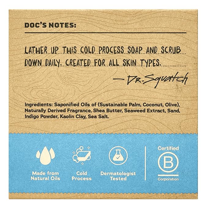 Dr. Squatch Natural Men’s Bar Soap - Cold Process Body Soap Bar with Natural Oils - Gifts for Men - Coastal Mist (5 oz, 3-Pack)