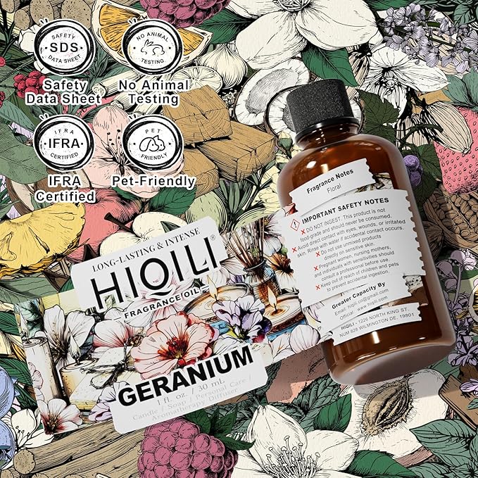 HIQILI Geranium Fragrance Oil for Diffuser & Soap Making - 1 Fl Oz