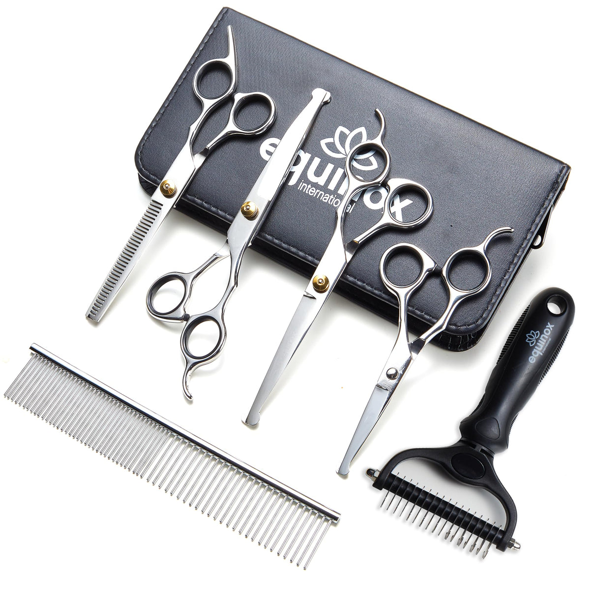 Equinox Dog Grooming Scissors & Deshedder - 7 in 1 Pet Grooming Scissors