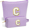 Fohufo Initial Makeup Kit - Cosmetic Bags for Women, Make up Bag Set Portable Travel Toiletry Bag with Zipper, Cute Purple Stuff Birthday Gifts for Women Mom Girlfriend, Purple Letter C