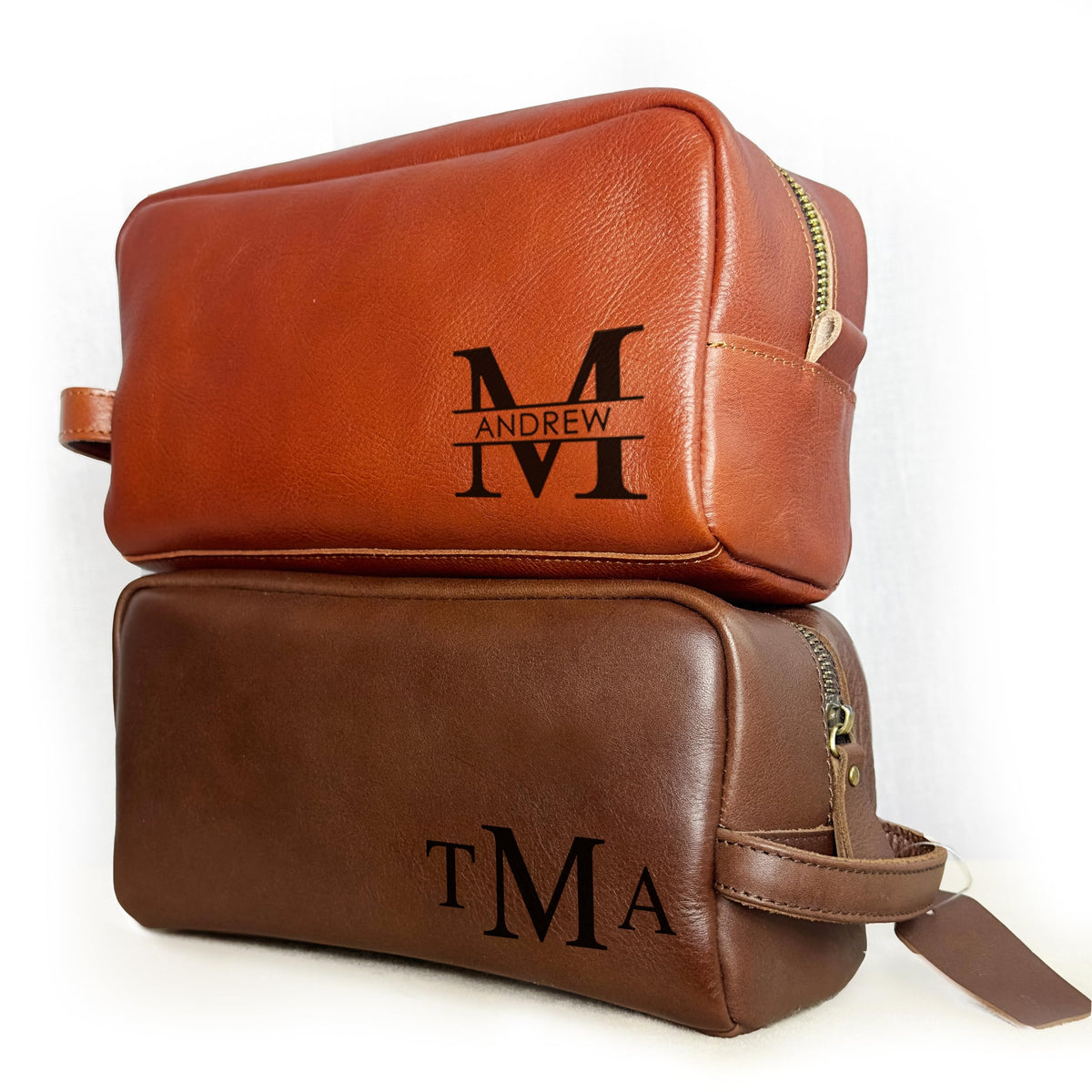 Personalized Leather Toiletry Bag for Men, Monogrammed Travel Dopp Kit