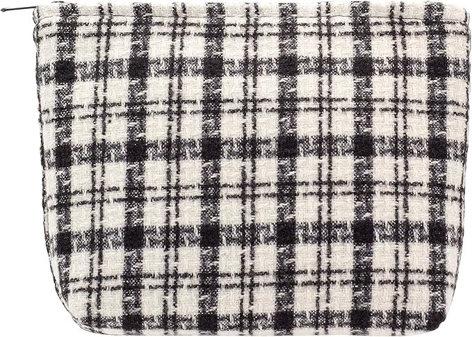 PAZIMIIK Makeup Bags for Purse Zipper Cosmetic Pouch Large Travel Canvas Make Up Organizer Tool Pouch for Women and Girls,Plaid Black