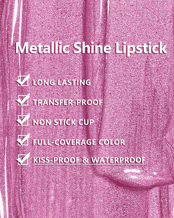 MAKI YIKA Pink Lipstick for Women Metallic Liquid Lipsticks Long Lasting