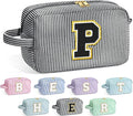 YOOLIFE Initial Cosmetic Bag for Women - Monogram Cute Makeup Bag Cosmetic Case Toiletry Pouch for Women Her Best Friend Sister Teacher, Personalized Birthday Gifts for Women, Black P