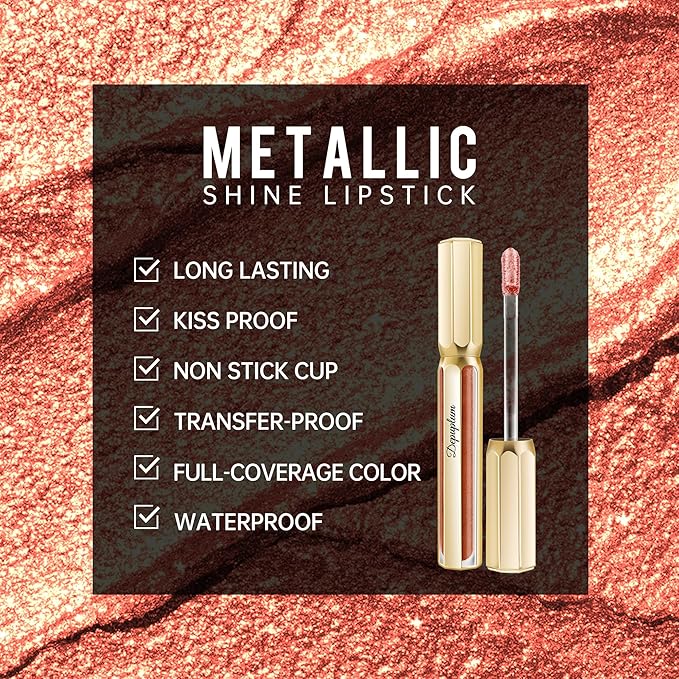 Bronze Lipsticks for Women Reddish Brown Metallic Lipstick Long Lasting