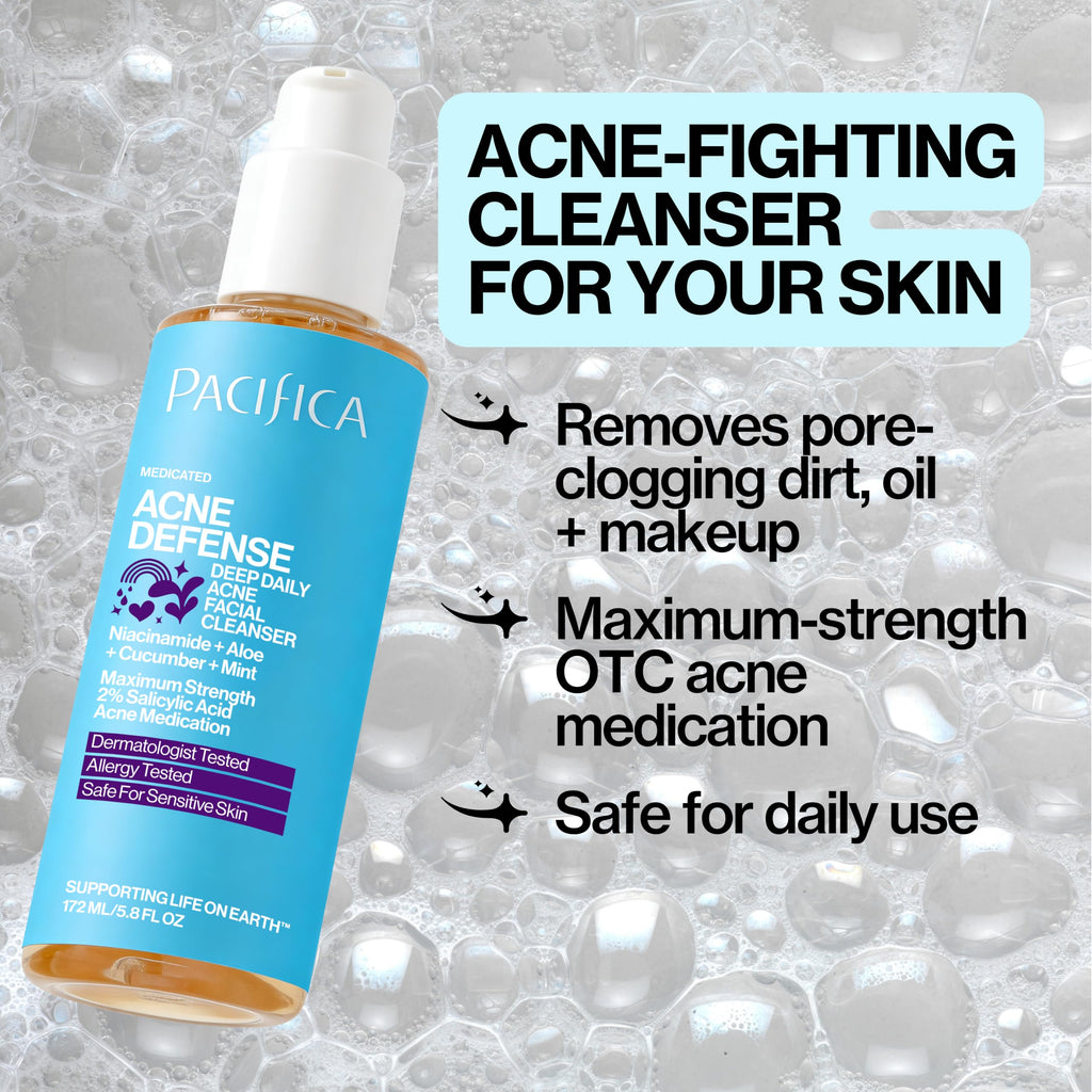 Pacifica Acne Defense Face Wash - Deep Pore Purifying Face Cleanser - w/ 2% Salicylic Acid, Pore Reducing Niacinamide & Inflammation Reducing Cucumber - for Sensitive Skin Vegan Dermatologist Tested