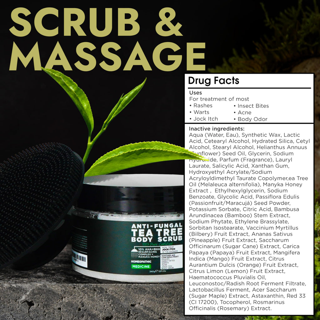 Antifungal Body Scrub with Tea Tree Oil Soothes Itchy Skin & Rashes