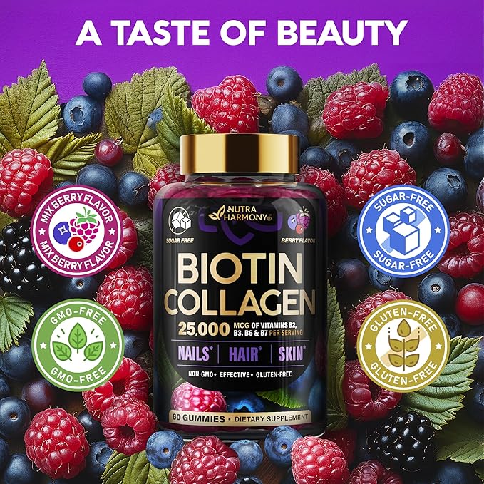 Biotin Gummies for Hair Growth Support - for Women & Men - Berry, 60 Gummy