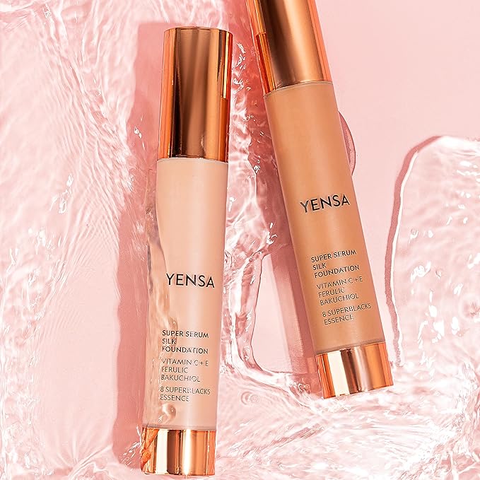 YENSA Serum Foundation Makeup - Super Silk Full Coverage Foundation Enriched with Peptides, Vitamin C & Ferulic Acid to Help Reduce Fine Lines, Wrinkles & Dark Circles - Deep 1 (1 oz)