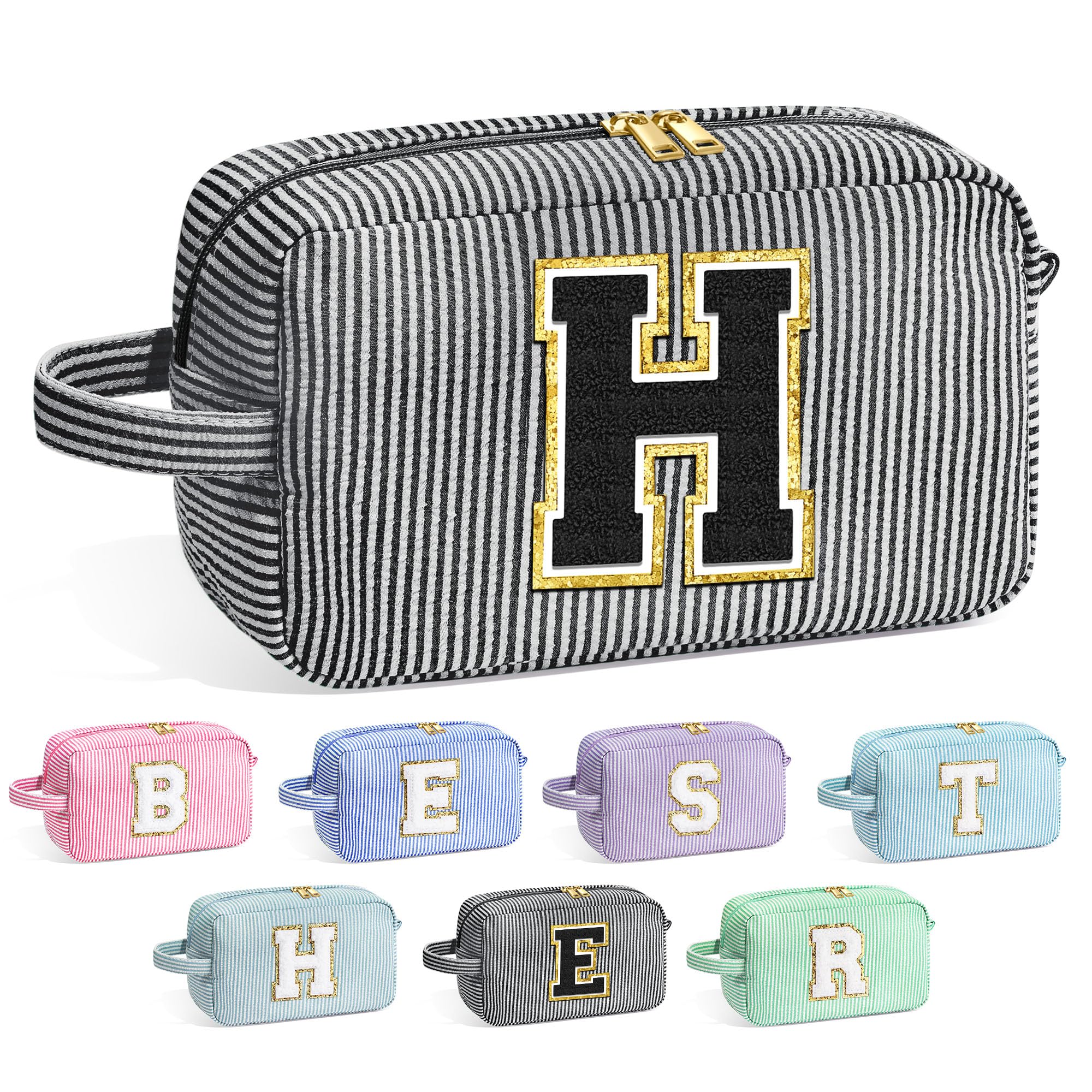 YOOLIFE Initial Makeup Bag for Women - Monogram Cute Makeup Bag Cosmetic Case Toiletry Pouch for Women Her Best Friend Sister Teacher, Personalized Birthday Gifts for Women, Black H
