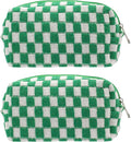 Checkered Makeup Bag for Purse, Small Travel Cosmetic Pouch,Green,2 Pack