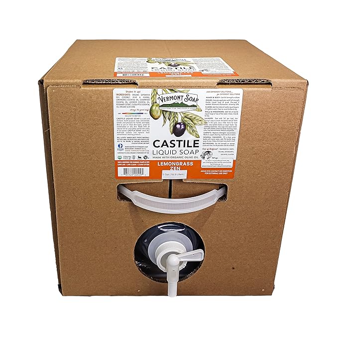 VERMONT SOAP Castile Lemongrass Zen Soap, Organic Liquid Body Wash,5 Gallon