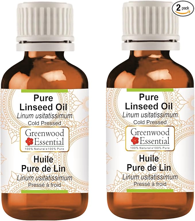 Greenwood Essential Linseed Oil (Linum usitatissimum) | Cold Pressed | Natural | Undiluted | For Diluting Essential Oils | For Skin & Massage | Men & Women | 100ml X 2 (6.76 oz)