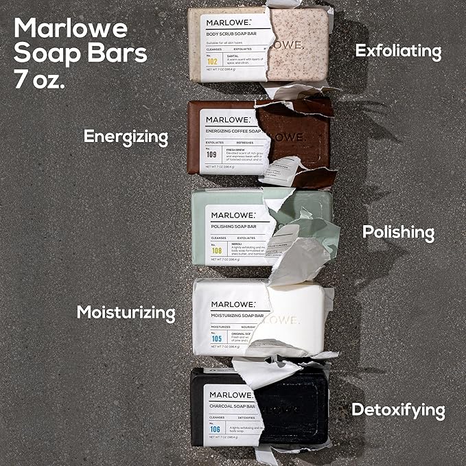 MARLOWE. Coffee Bar Soap, Exfoliating Body Scrub for Men, 7 oz (12 Bars)
