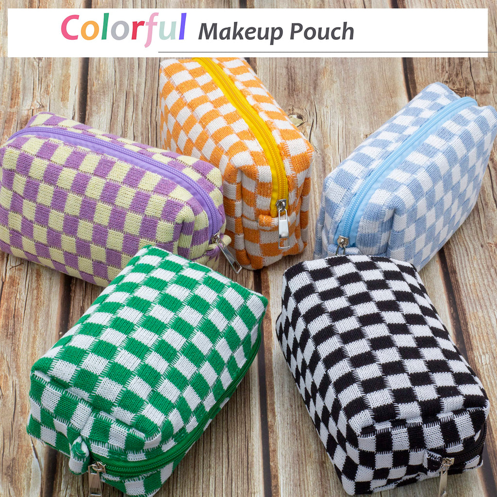 Checkered Makeup Bag for Purse, Small Cosmetic Pouch,Black Green,2 Pack
