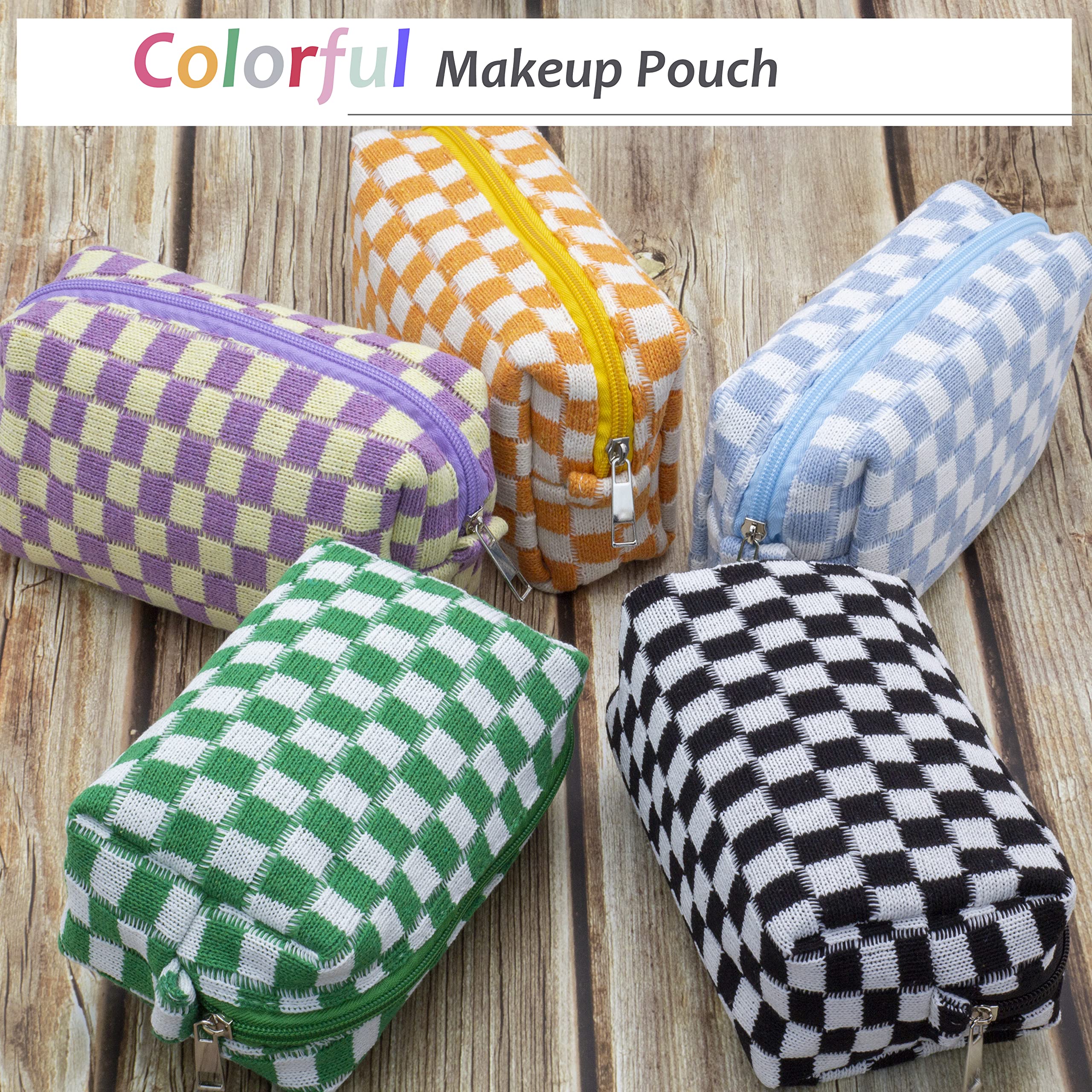 Checkered Makeup Bag for Purse, Small Cosmetic Pouch,Black Green,2 Pack