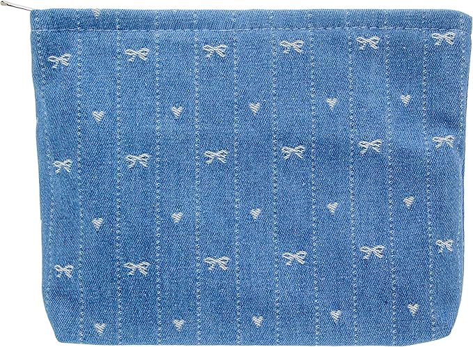Flat Makeup Bag for Women,Zipper Cosmetic Pouch for Purse,Jean Blue