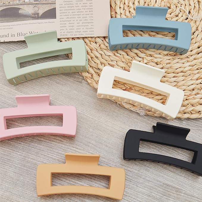 Sisiaipu 4 Inch Big Hair Claw Clips 6 Pcs Large Claw for Thick Hair Square Hair Clips for Women Rectangle Hair Clips Nonslip Acrylic Banana Jaw Clips Hair Accessories for Girls (Light)
