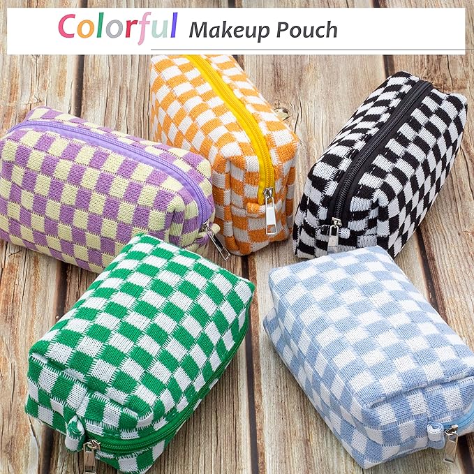 PAZIMIIK Checkered Makeup Bag for Purse, Small Travel Cosmetic Pouch,Green