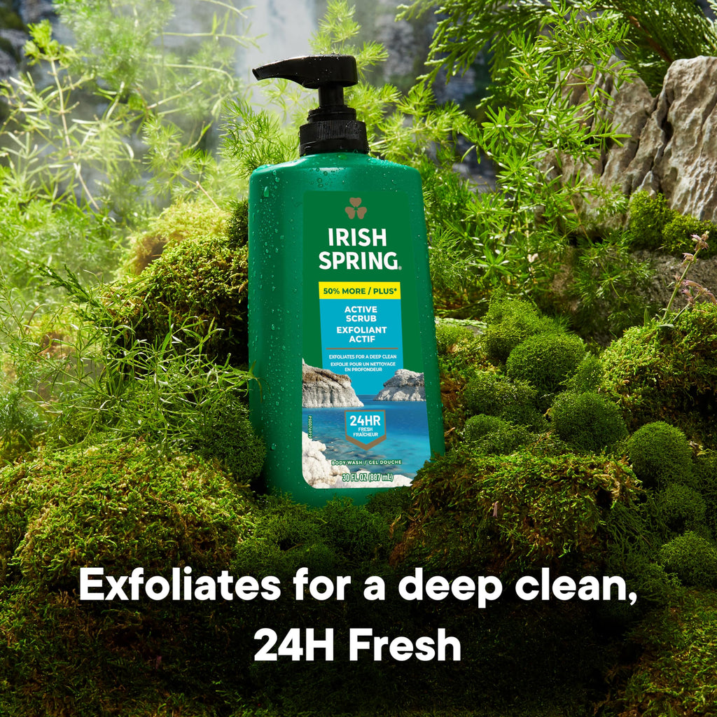 Irish Spring Active Scrub Body Wash for Men, Cool Fresh Scent, 887 mL