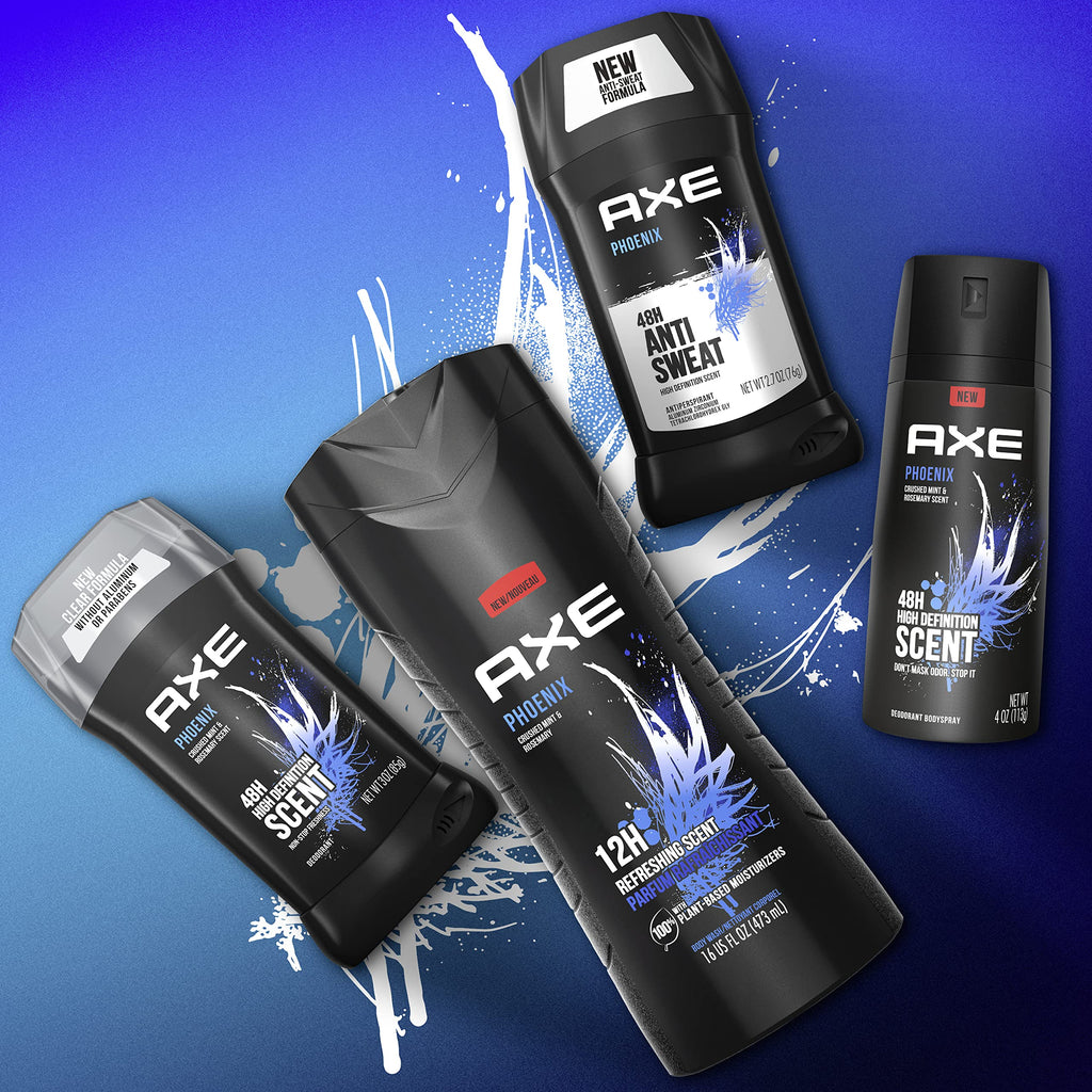 AXE Body Spray Deodorant For Long Lasting Odor Protection, Phoenix Deodorant For Men Formulated Without Aluminum 4oz 4 Count