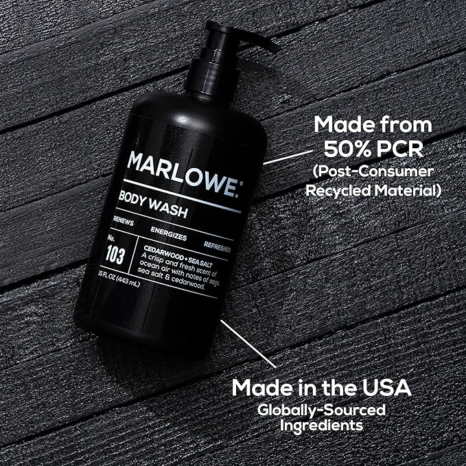 MARLOWE. Men's Body Wash, Refreshing Shower Gel, Cedarwood, 15 oz Pump