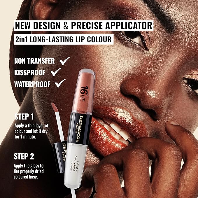 Dermacol 16-Hour Lip Color, Two-Phase Kissproof Lip Stain & Gloss, No.5