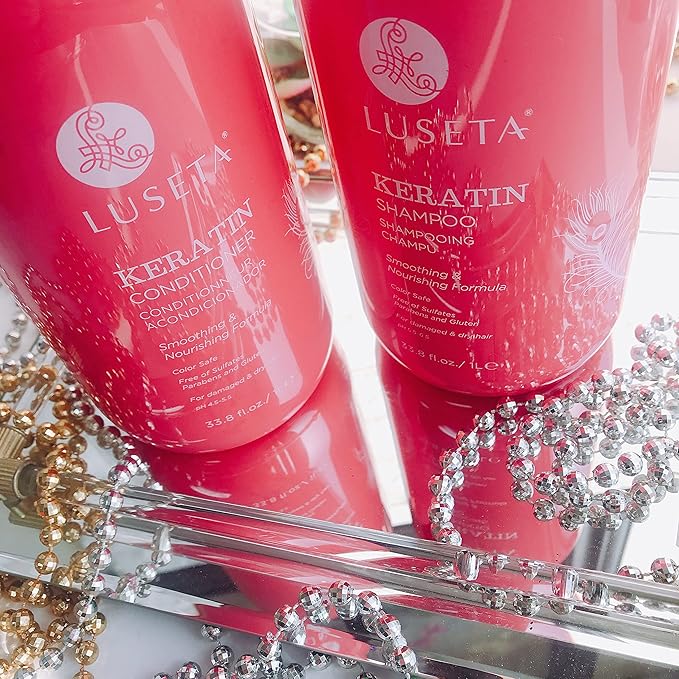 Lseta Keratin Shampoo and Conditioner Set 33.8oz*2 – Reduce Breakage & Frizz Control Set with Quinoa Protein & Sunflower Seed Oil – Strengthens Damaged, Color Treated, Dry Hair – Sulfate Free