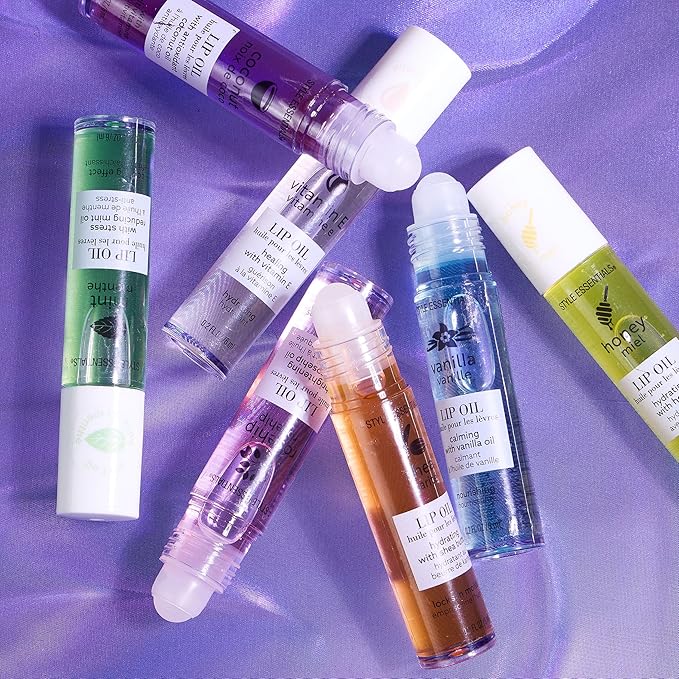 7pc Rollerball Lip Oil Set - Hydrating Roll-On Lip Oils Glossy & Bright