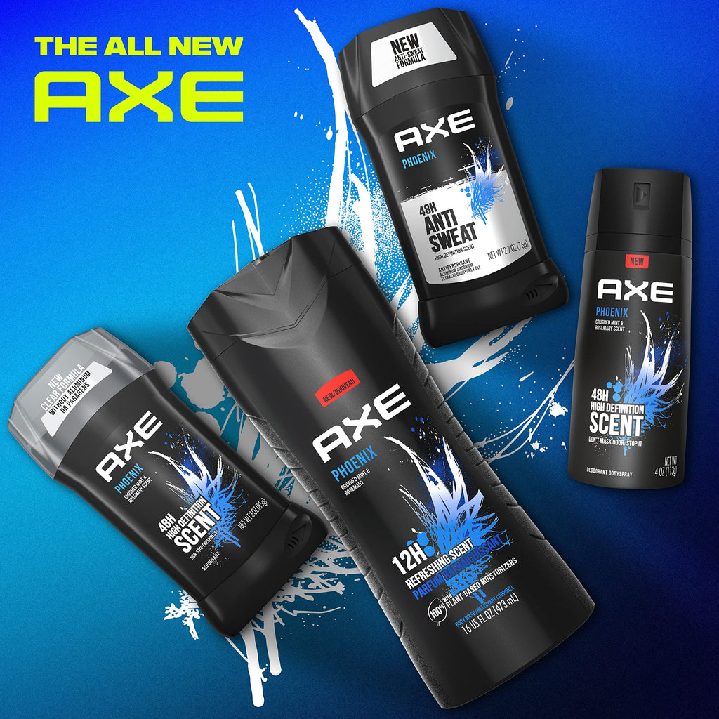 AXE Body Spray Deodorant For Long Lasting Odor Protection, Phoenix Deodorant For Men Formulated Without Aluminum 4oz 4 Count