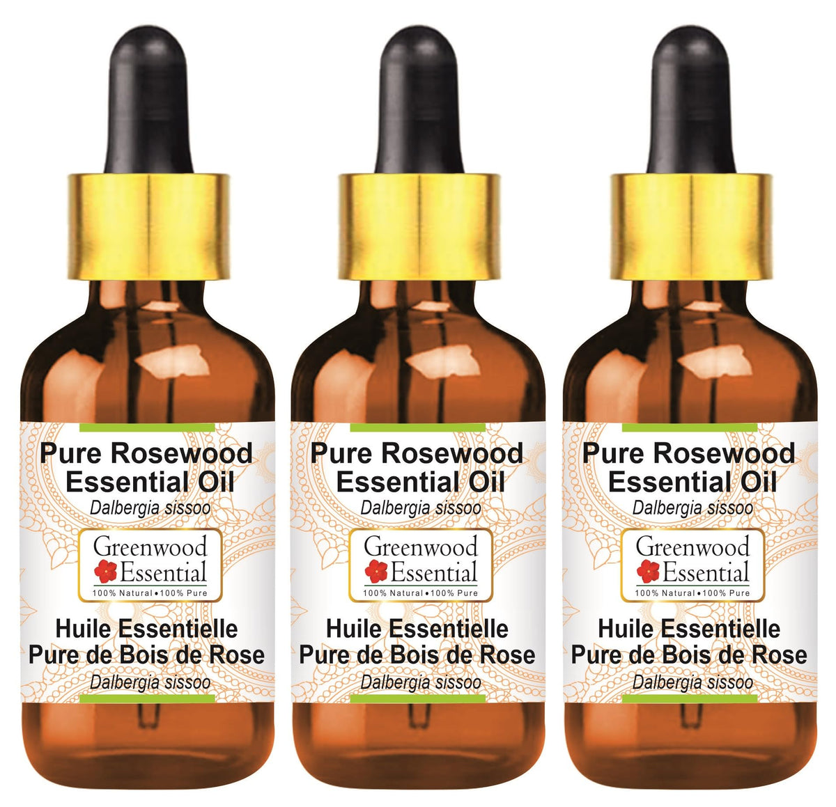 Greenwood Essential Rosewood Essential Oil (Dalbergia Sissoo) with Glass Dropper | Pure | Non-Sticky | Non-Greasy | Lightweight | Men & Women | All Skin Types | Steam Distilled 50ml (1.69 oz)